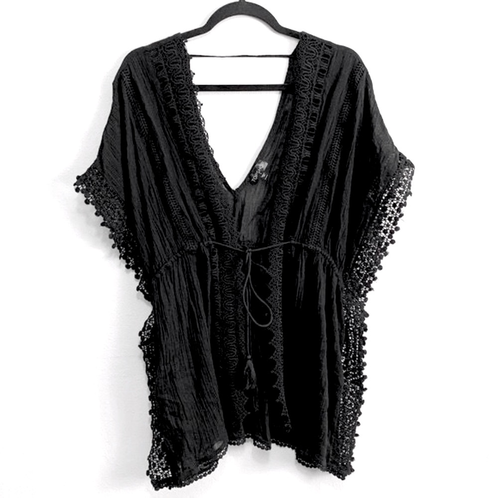 Topshop 100% Cotton Black Lace Trim Swim Coverup